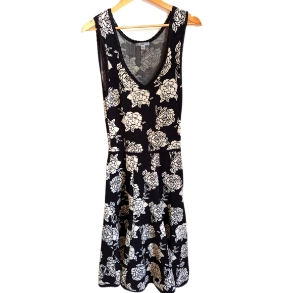 ZAC POSEN Black & Cream Floral Cocktail Dainty Fit & Flare Dress Extra-Small - Picture 1 of 12